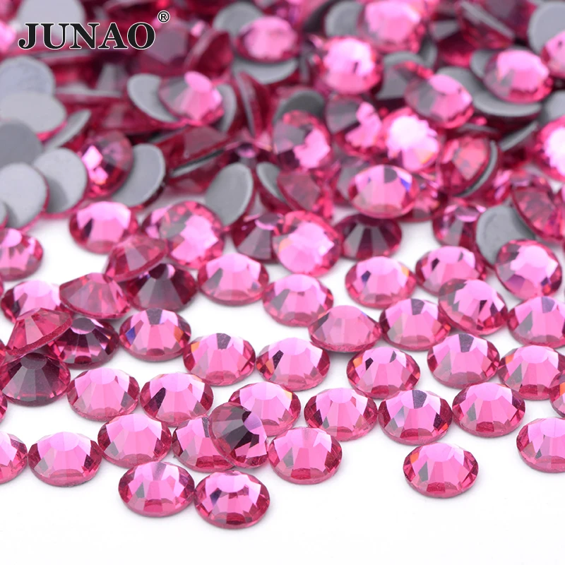 JUNAO SS 6 10 16 20 30 Wholesale AB Crystals Hot Fix Glass Rhinestone Flatback Iron On Strass In Bulk Hotfix Crystal Stones