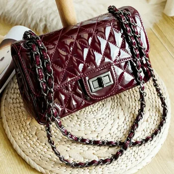 

Patent Leather Diamond Chain Bag 2020 New Cow Leather Mini Shoulder Messenger Bag Luxury Handbags Women Bags Designer