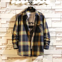 Осенняя клетчатая рубашка мужская мода Ретро Повседневная рубашка Мужская Уличная Свободная рубашка с длинным рукавом мужская M-5XL большого размера