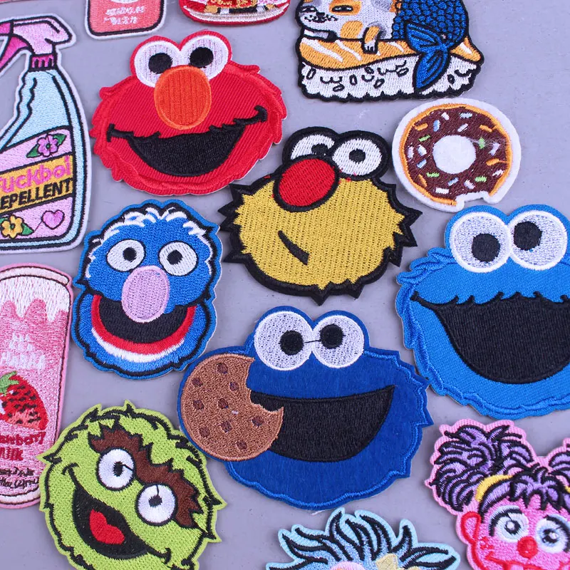 Pulaqi Cartoon Cute Sesame Street Patch ELMO COOKIE Anime Iron on Patches  DIY Embroidered Patches For