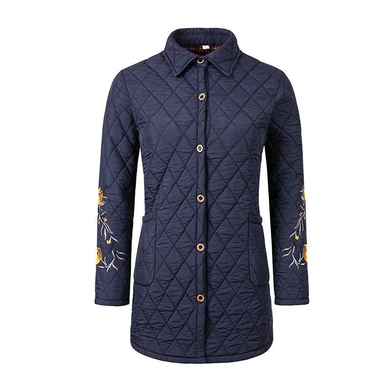 

2019 Autumn And Winter New Style Women's Western Style Mid-length Large Size Plaid Quilting Line Embroidered Stand Collar Long S