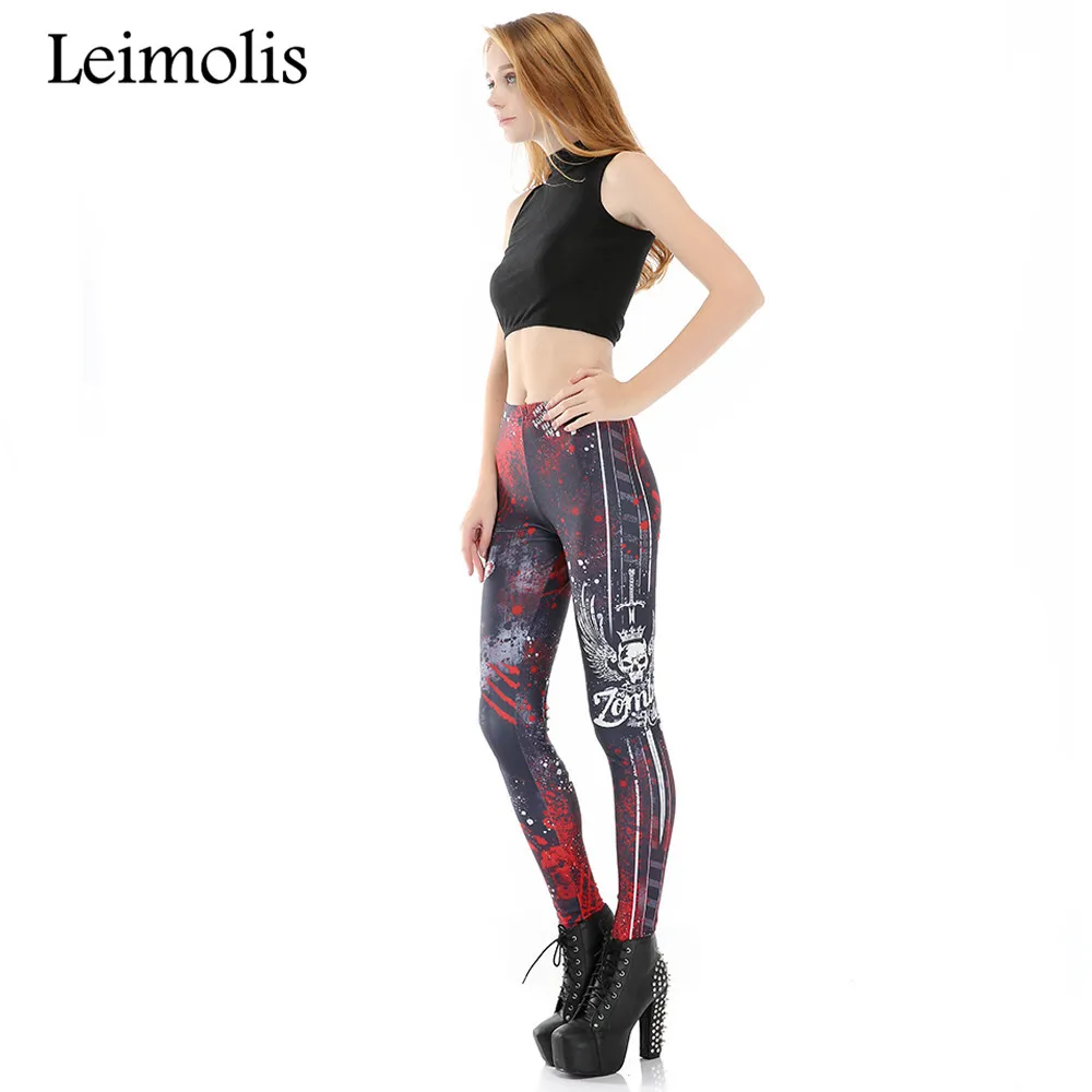 Leimolis new 3D print Zombie Killer Harajuku punk High Waist workout push up spandex plus size fitness leggings women pants