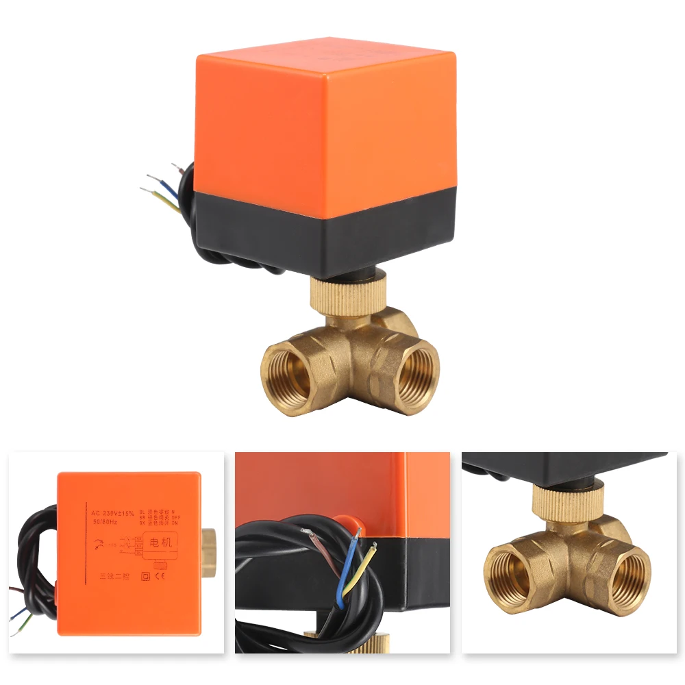 

230V Electric Motorized Thread Ball Valve Air-Conditioning Water System Controller 3-Way 3-Wire 1.0MPa