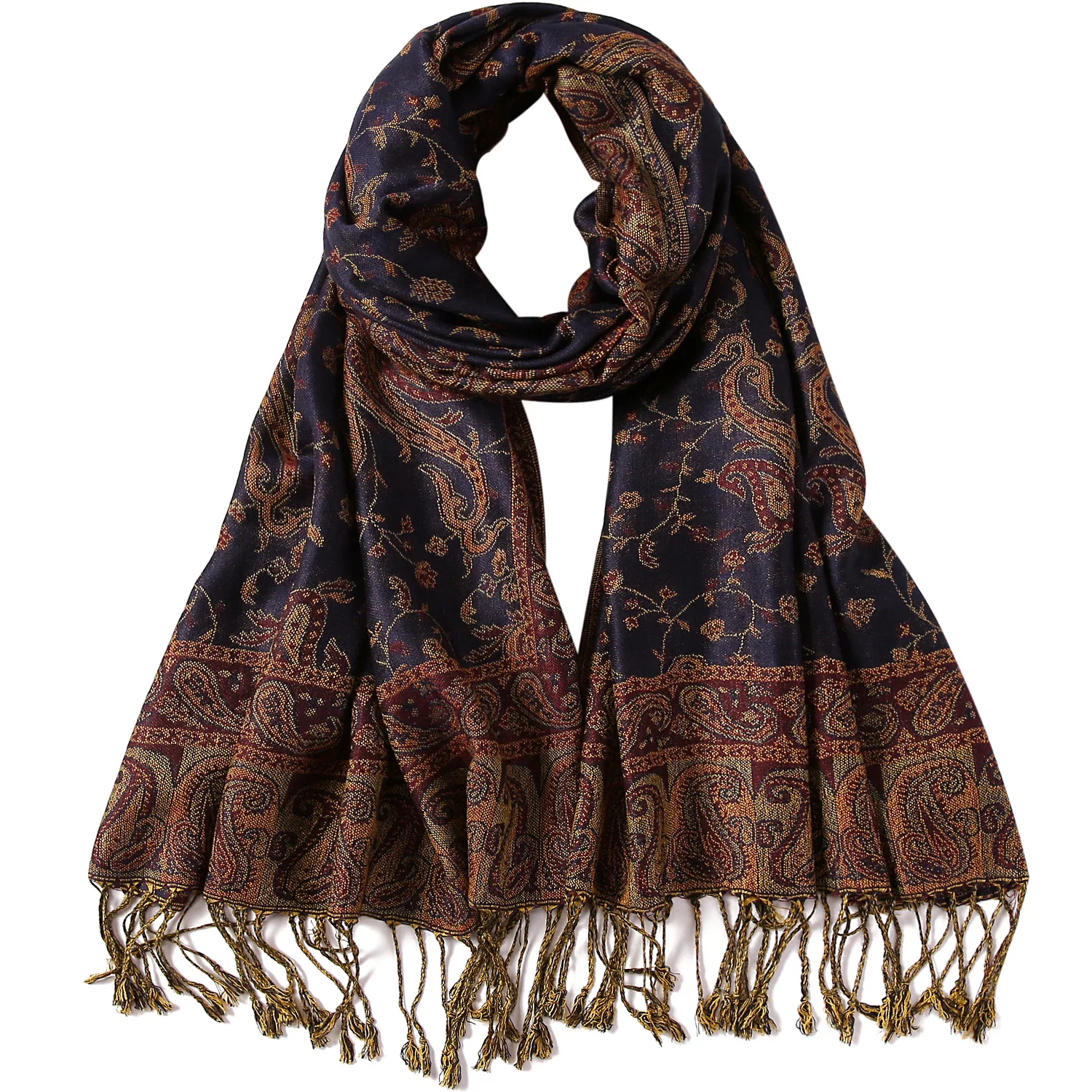 Traditional Shawl Women Head Wraps Reversible Vintage Style Jacquard Navy Red Paisley Scarves for Women Festival Scarf Rave Pashmina