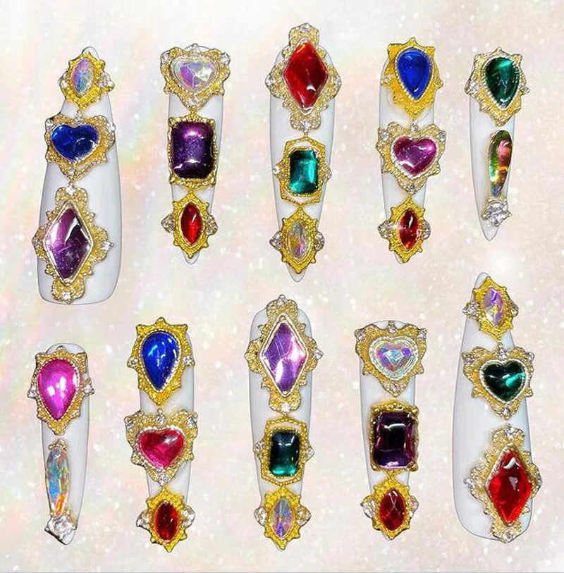 Oversized 120Pcs Nail Charms Gems Rhinestone with box Nail Art Charm Gem  Kit-3D Crystal AB Rhinestones, 24K Gold Nail Diamond