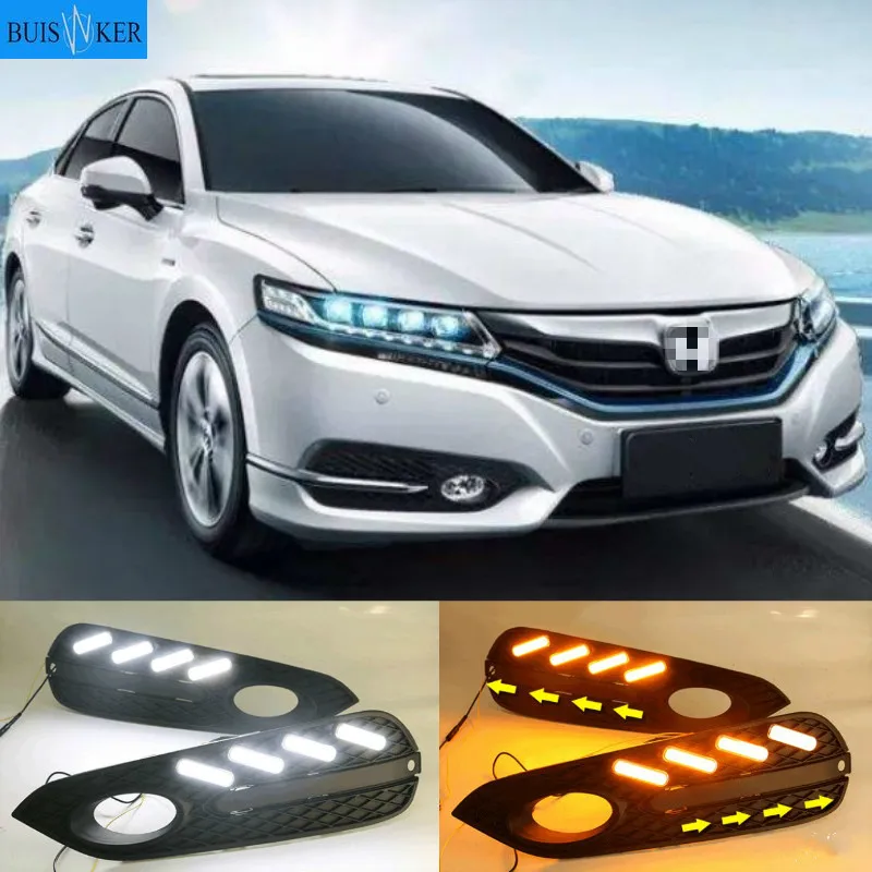

2 шт. светодиодный дневные ходовые огни дневного дальнего света светильник светодиодные противотуманные лампы с желтым Включите свет светильник для Honda Spirior Europe Accord 2015-2017 спереди