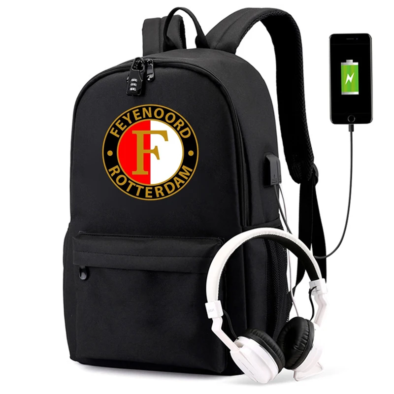 Рюкзак Feyenoord для подростков с зарядкой от usb и защитой от краж, рюкзак для мальчиков и девочек, школьная сумка