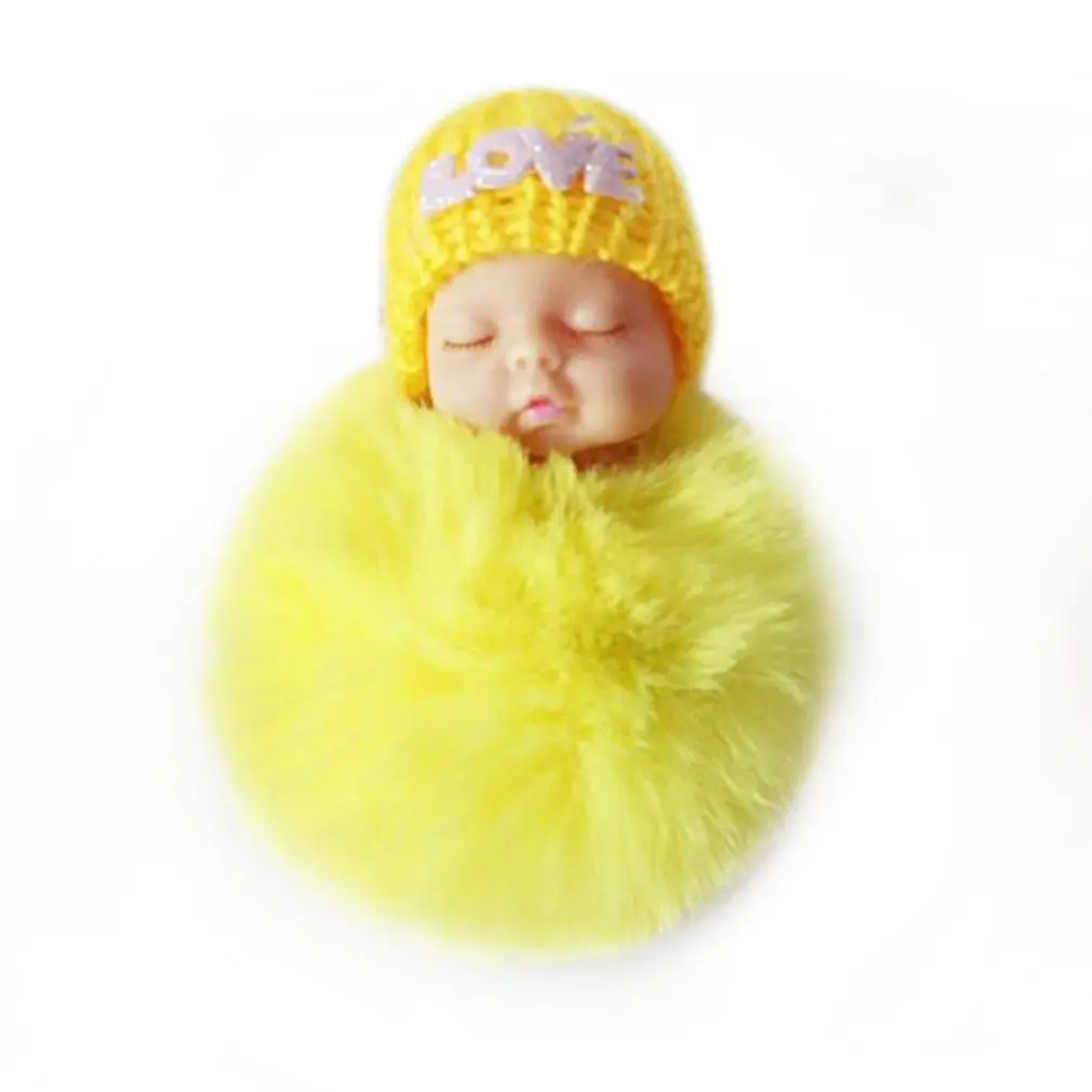 Цвет: желтый OCDAY Sleeping Baby Doll плюшевый брелок креативный милый маленький мягкий меховой кукольный кулон автомобильный мешок Шарм пушистый шар брелок игрушка для детей - Цвет: Цвет: желтый