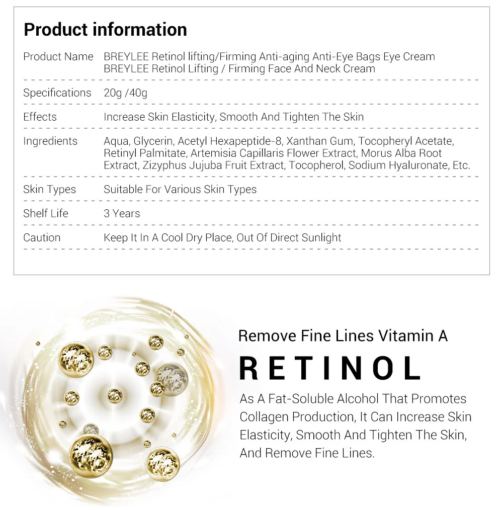 BREYLEE Retinol LiftingFirming Face And Neck Cream Anti-aging Anti-Eye Bag anti wrinkle Eye Cream Age Revolution Ageless Young 2