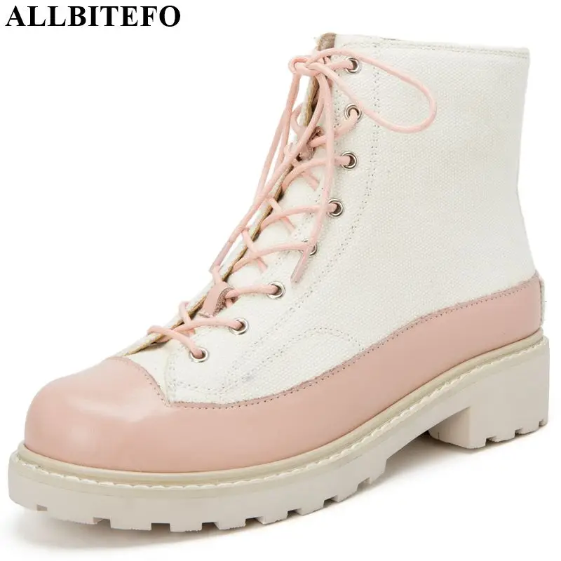 

ALLBITEFO natural genuine leather women boots mixed colors fashion ankle boots Frenulum Autumn Winter Martin boots comfortable