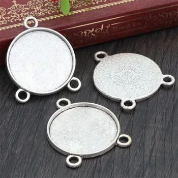 

5pcs 25mm Inner Size Antique Silver Plated Colors Three hanging Style Cabochon Base Setting Charms Pendant (A4-14)