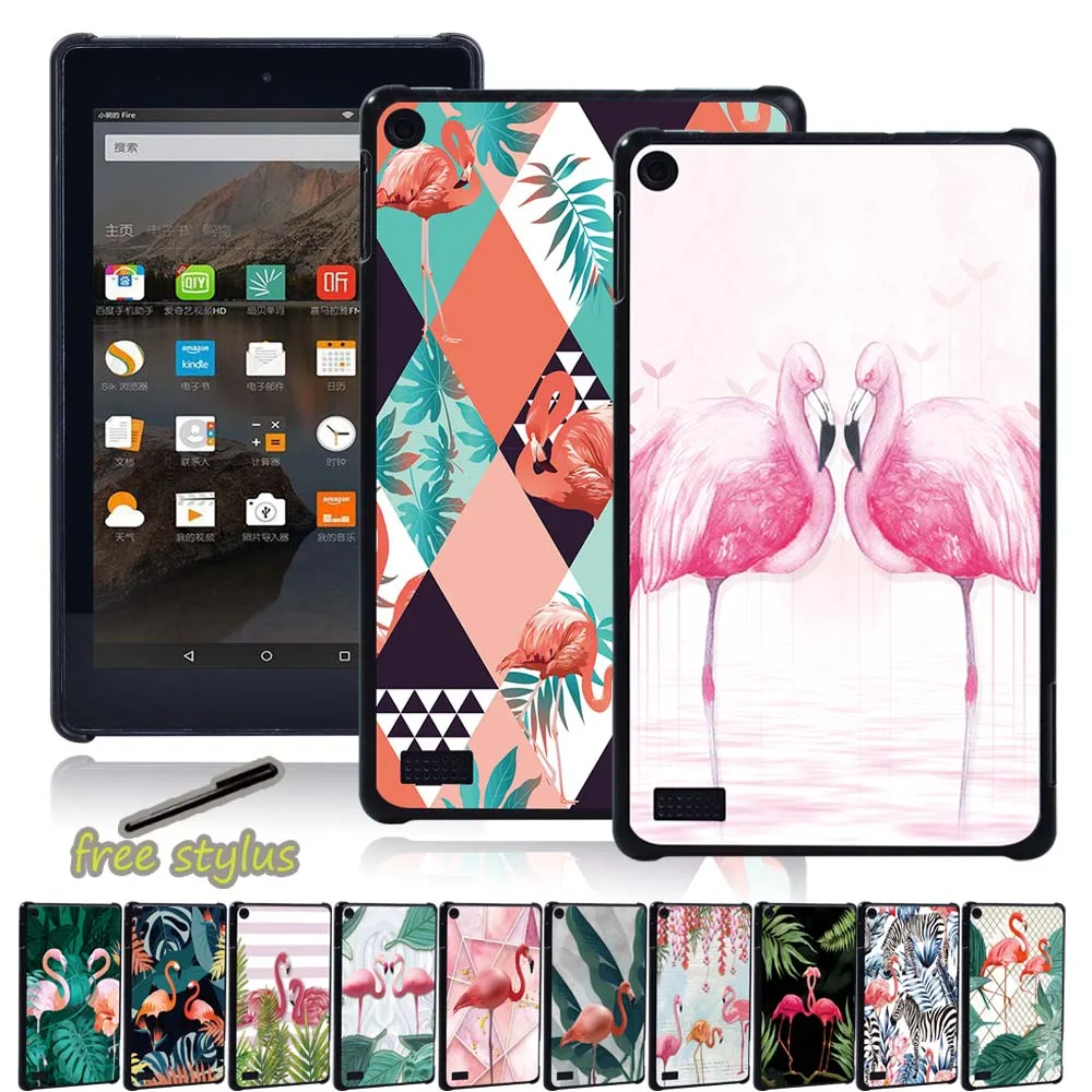 

Back Case for Amazon Fire 7(5th/7th/9th Gen)/HD 10(5th/7th/9th Gen)/HD 8(6th/7th/8th Gen) - Flamingo Pattern Tablet Case + Pen