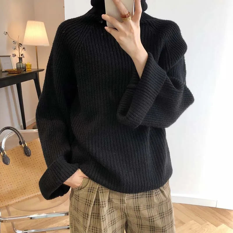 CamKemsey Winter Women Harajuku Knitted Sweaters Autumn Lazy Loose Thicken Turtleneck Sweaters And Pullovers