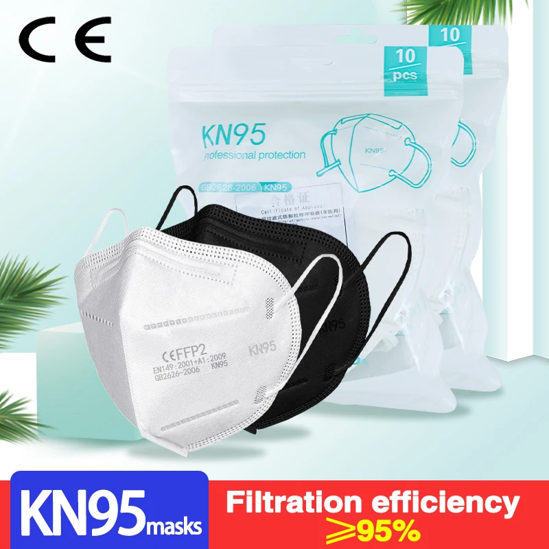 Mascarillas FFP2 de 5 capas para adultos, máscara de tejido negro KN95, Máscara protectora para la boca, respirador con filtro FFP2