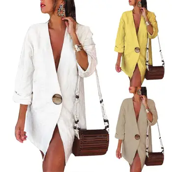 

2019 new Autumn Ladies Fashion Pure Color Cotton Linen Casual Loose Blazer