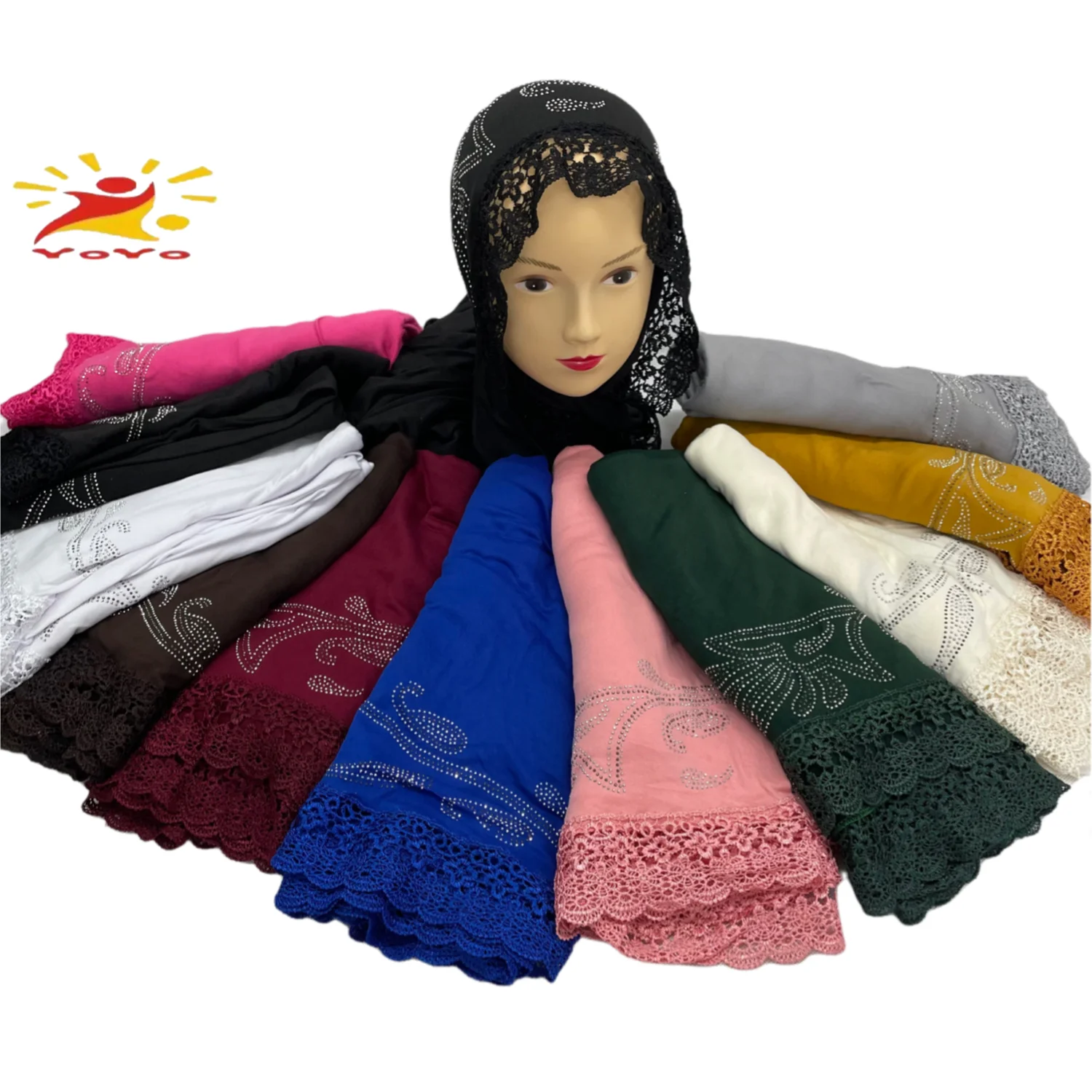 

2021African Muslim Women100% Soft Cotton Stitched Lace Scarf KASHKHA Scarf for African Muslim Women Dubai Pray Big Shawls
