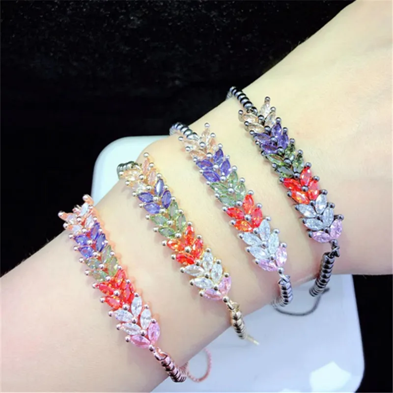 10 шт./лот, опт, латунный браслет, инкрустированный радужным кубическим цирконием, регулируемый браслет, модные ювелирные изделия