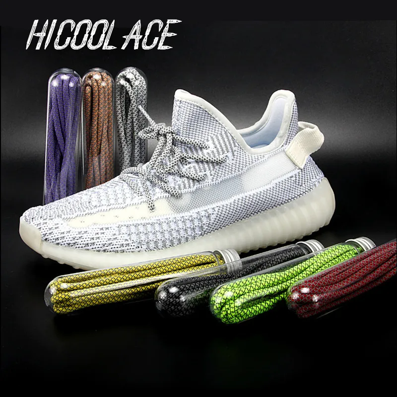 

2019 47" High Light Round Reflective Shoelaces Runner 3M Reflective Shoe Laces Safety Luminous Glowing Shoelace for Yeezy 350 V2