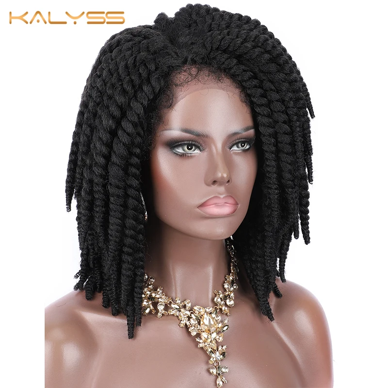 Kalyss короткие плетеные парики для чернокожих женщин косички кукурузы кружевные