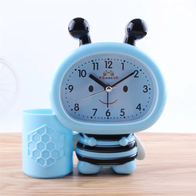 Soporte de bolígrafo de abeja, reloj despertador pequeño, reloj de mesa, 1  x AA, relojes alimentados, decoración de mesa