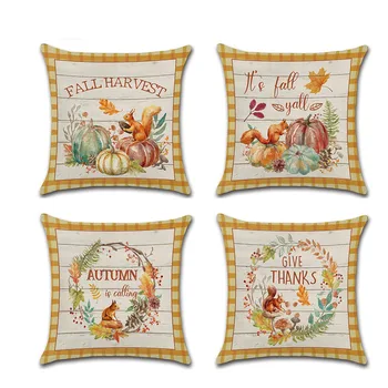 

Cute Squirrel Cushion Case Home Decor Pillows Cases Pumpkin Wreath Sofa Linen Pillow Covers 45*45cm