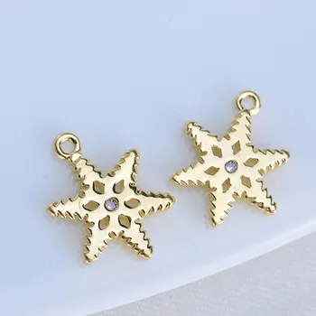 

(328) 6PCS 9x12MM 24K Gold Color Plated Brass with Zircon Snow Pendants Charms High Quality DIY Jewelry Making Findings