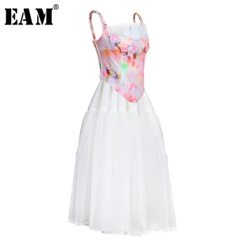 

[EAM] Mesh Half-body Skirt Pattern Printed Irregular Vest Two Pieces Suit New Loose Women Fashion Tide Spring Summer 2020 1W015