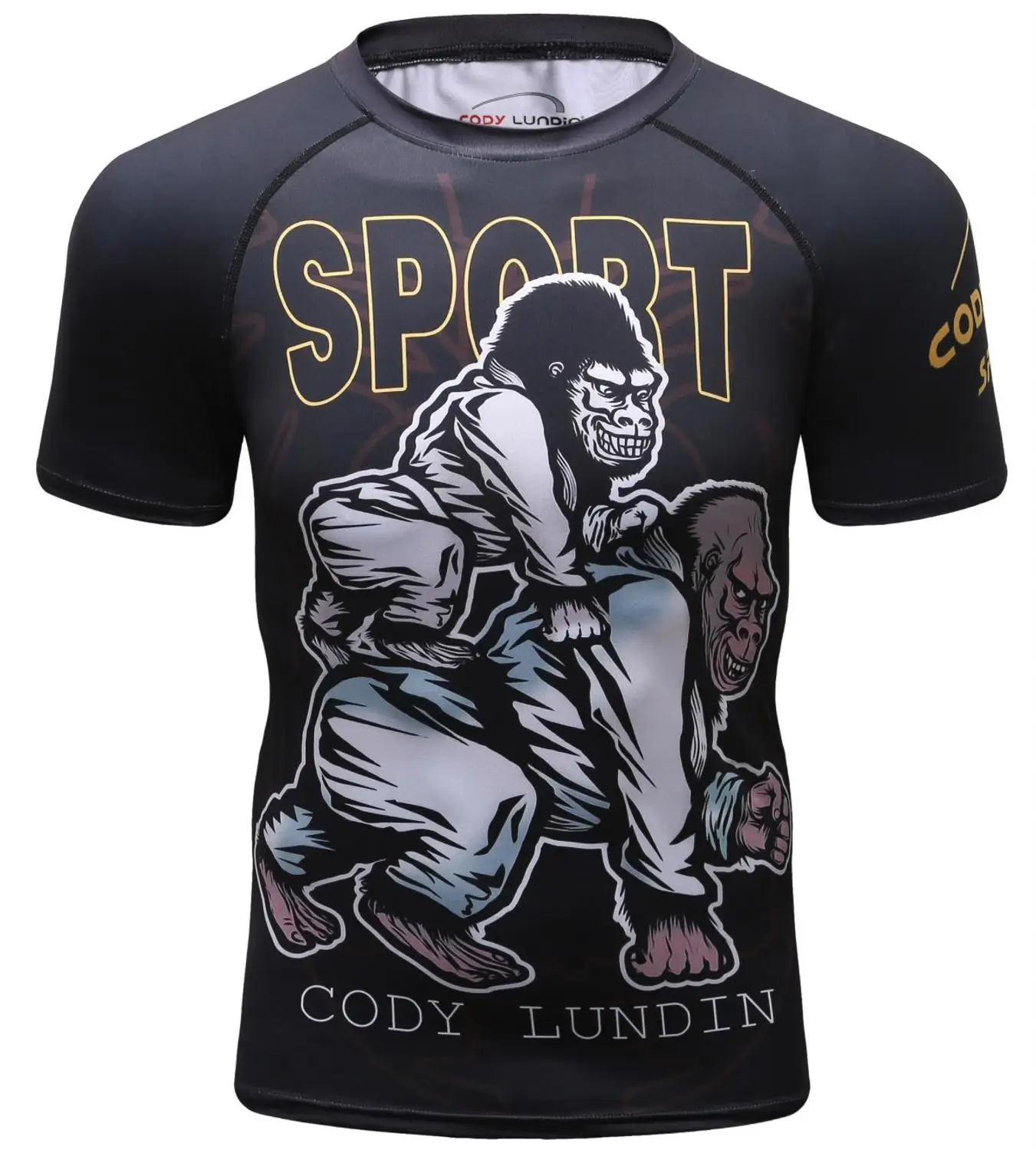 Men's Compression Animal Pattern Sports Fitness Elastic T-Shirt Quick-Drying Running Fitting T-shirt O neck