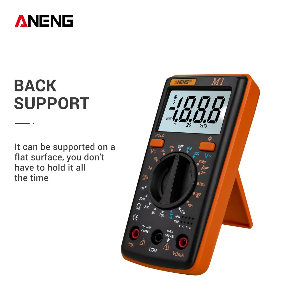 

ANENG M1 Digital Multimeter Professional LCD AC/DC Voltage Current Resistance Transistor Continuity Tester Overload Protection