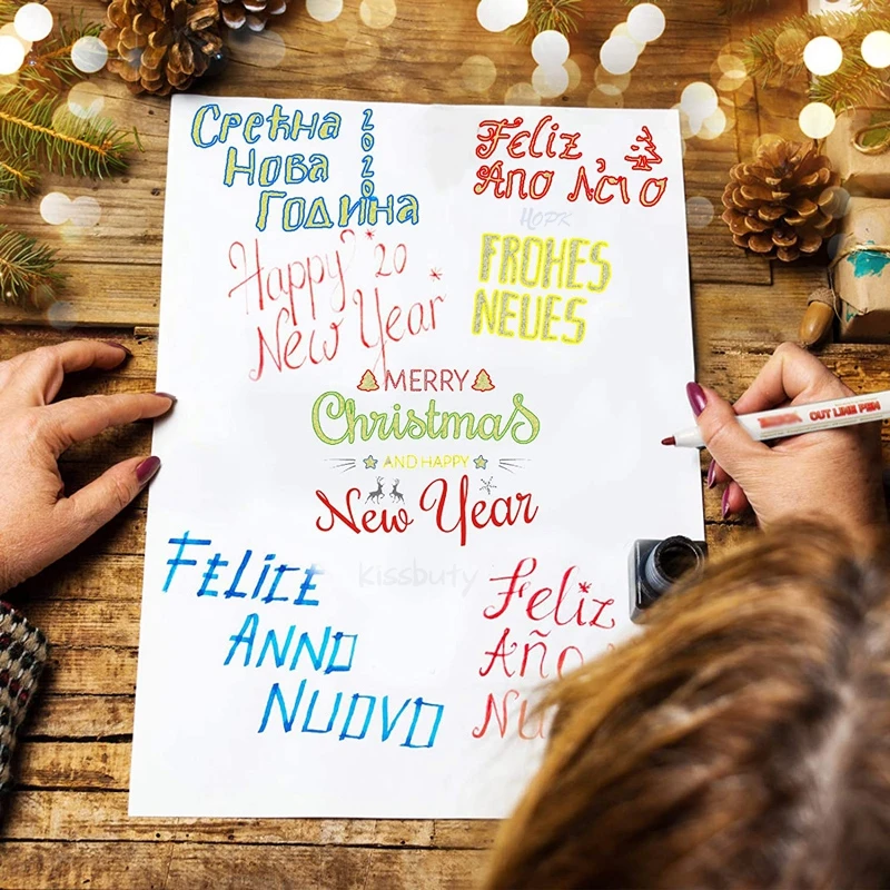Metallic-Marker, Umrissstifte, 8 Farben, Double-Out-Line-Farbstift, Permanentmarker für Weihnachtskarten, Fels, Keramik – Detail 3
