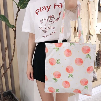 

Korean peach print casual fashion pink shoulder bag large capacity Japanese chic canvas Vintage bags