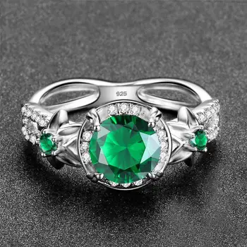 

Silver Rings For Women Cute Engagement Ring Sterling Silver 925 Jewellery Imitating Natural Emerald With Diamonds Fine Jewelry