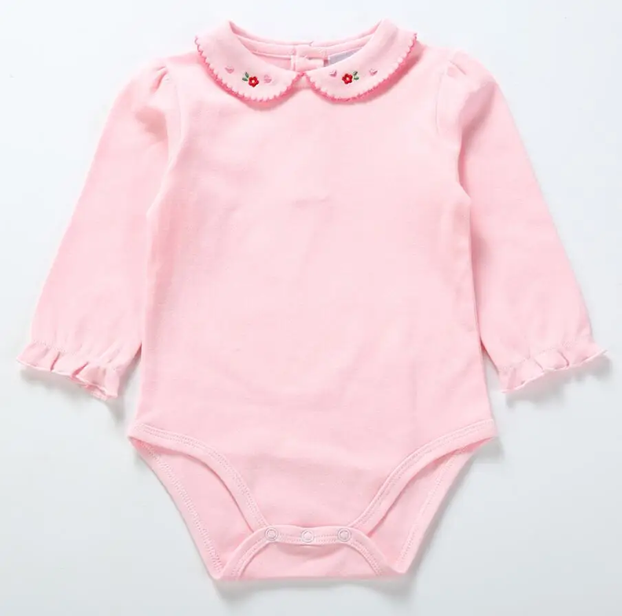 pink 2 Милая Одежда для новорожденных; однотонное хлопковое боди с длинными рукавами для малышей; одежда для маленьких девочек с воротником «Питер Пэн»; комбинезон; костюмы для младенцев - Цвет: pink 2