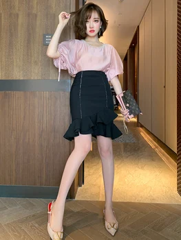 

Feminine High-Waist Slim-Fit Diamond-Set Fishtail Fashion Temperament Overskirt Women's 2020 Summer New Style