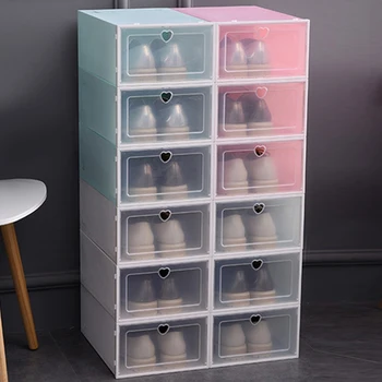 

6PCS/Set Thickened flip shoes transparent Drawer Case Plastic Shoe Boxes Stackable Box Storage Box Shoe Storage Organizer