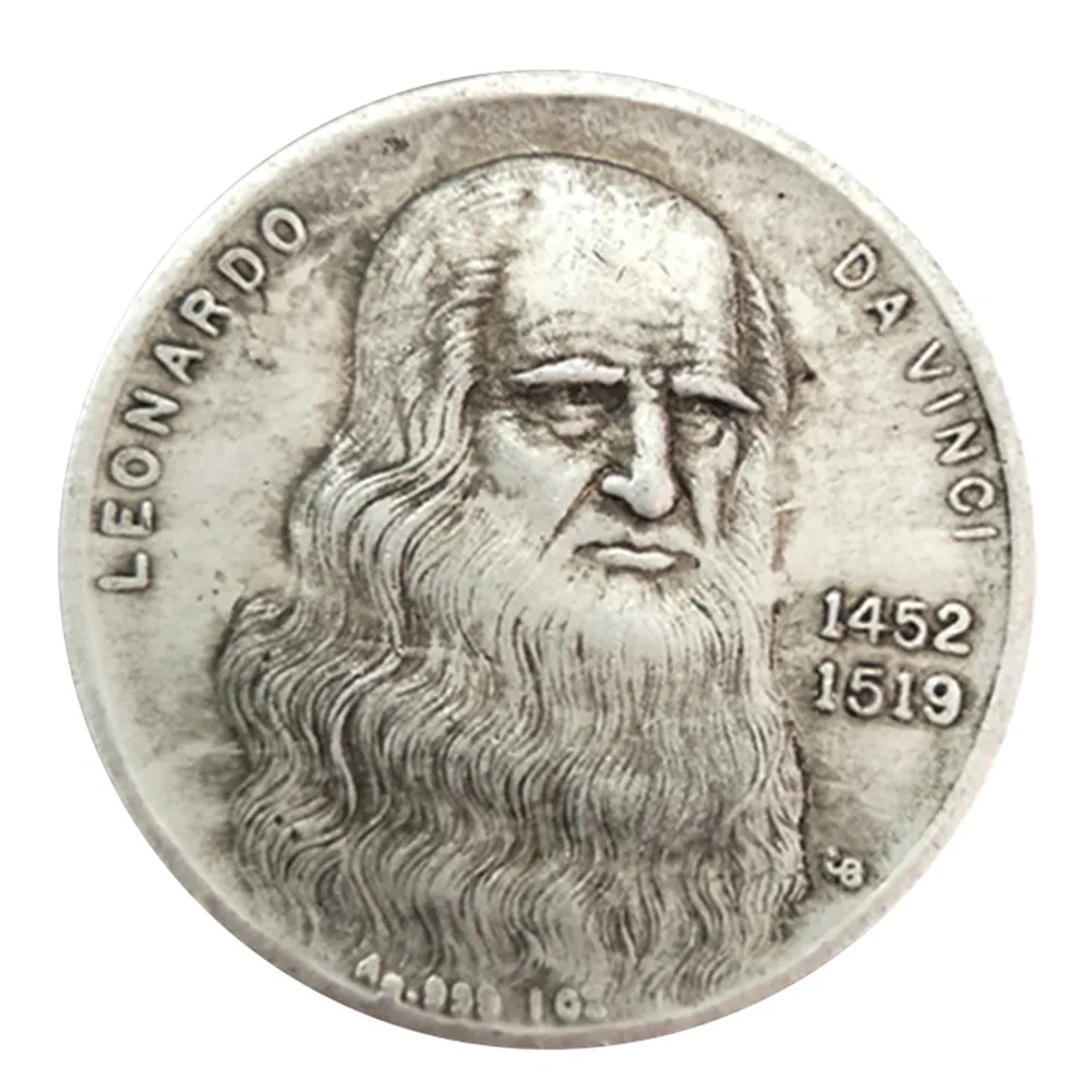 Moneda de plata para manualidades, Colección conmemorativa, Da Vinci, 1452-1519, 1 unidad