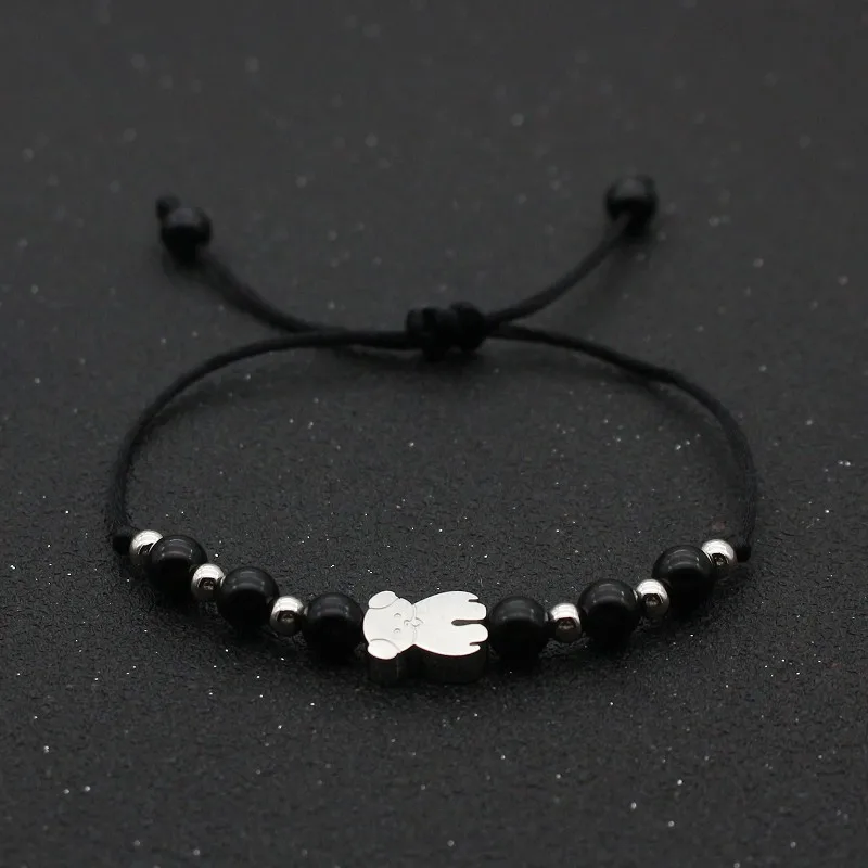 Cute Bear Charm Bracelet Men Women Lovely Stainless Steel Little Bear Lucky Rope Handmade Braided Couple Bracelet & Bangles Gift