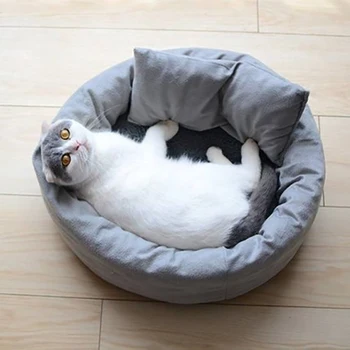 

New Cat Bed Grey Cat House For Cats Small Dog Bed Winter Warm Round Sleeping Bag Beds Puppy Cushion Mat Supplies Pet Products