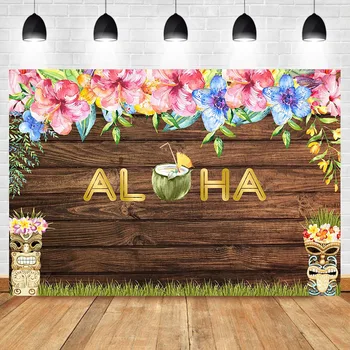 

NeoBack Brown Pinewood Wood Photography Background ALOHA Summer Flower Lawn Birthday Party Photography Backdrops Studio Shoots