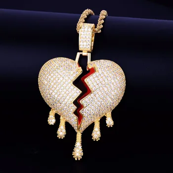 

Hot Selling Drip Heart Necklace & Pendant With Tennis Chain Gold Color Cubic Zircon Men's Women Hip hop Jewelry Gift Men Chain