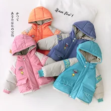 Детское пальто осенне-зимняя теплая одежда с капюшоном и рисунком лягушки для маленьких мальчиков и девочек детское пальто утепленная верхняя одежда для малышей Детские куртки