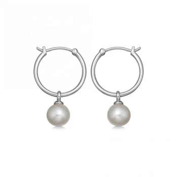 

LOZRUNVE Fashion 925 Silver Gold Jewellery Women Pearl Drop Hoop Earring