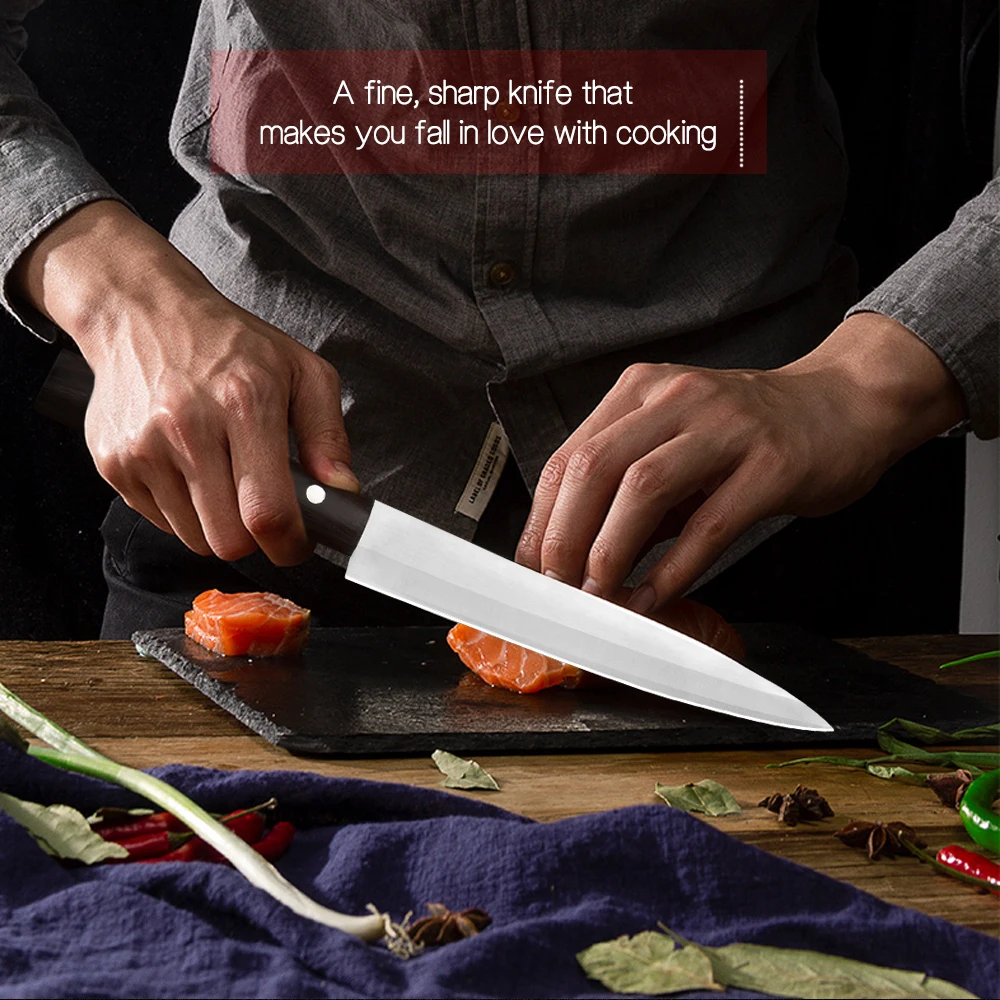 Дамаск 4Cr14 кухонный нож из нержавеющей стали 8 дюймов сашими деревянная ручка для ножа правая рука нож для филеровки с бесплатным Чехол для ножа