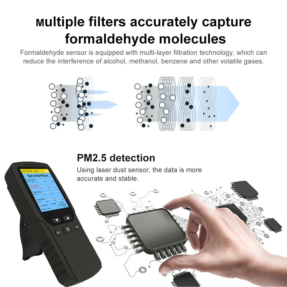 8 в 1 PM2.5/HCHO/TVOC/AQI/PM10/PM1.0 монитор качества воздуха Формальдегид детектор температура влажность тестер метр анализатор газа