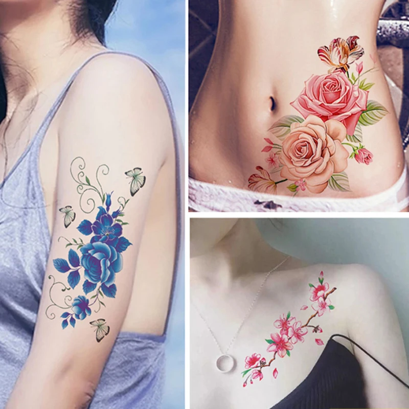 

1Pcs Temporary Butterfly Tattoo Stickers for Girls Women on Face Flowers Decals Cheap Body Transfer Fake Art Tattoos Hand Sexy