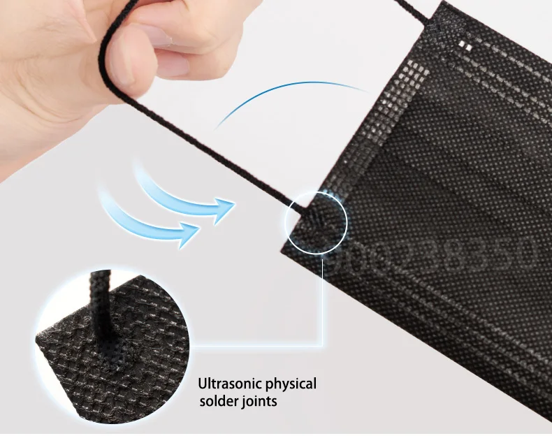 10/50/100/200/500 Stück Einwegmasken, separate Verpackung, schwarze Gesichtsmasken, unabhängige Verpackung, 3-lagige, sichere Schutzmaske – Detail 9