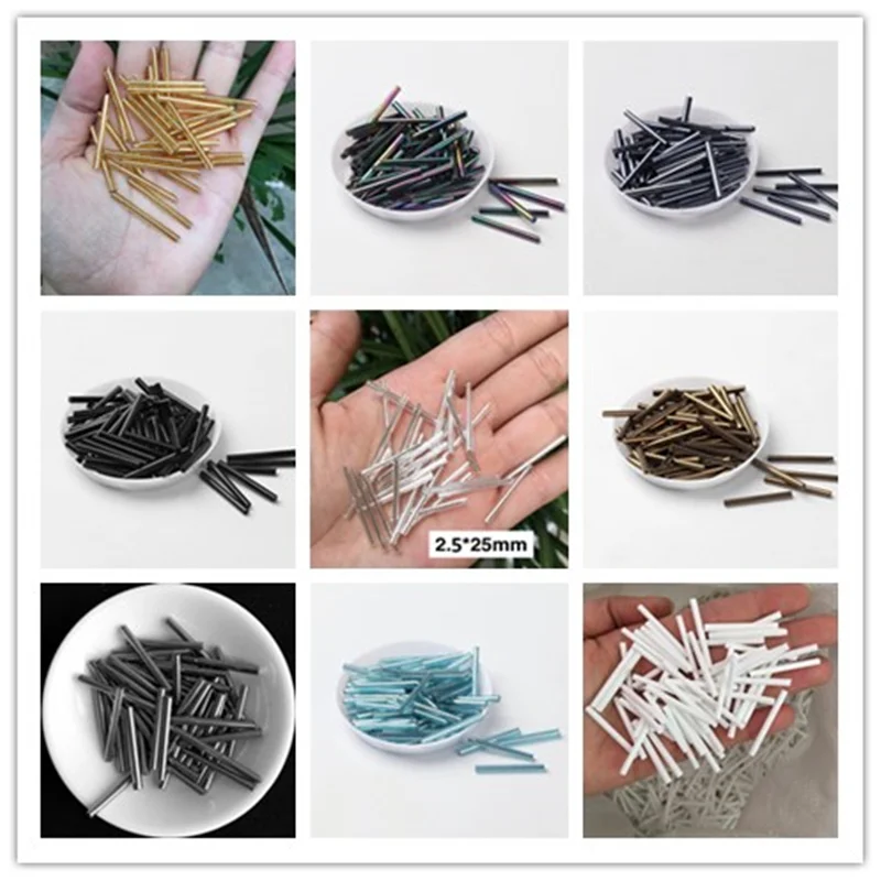2.5*25mm Glass Beads 100Pcs/Bag For Jewelry Garment DIY Bracelet Craft Accessories