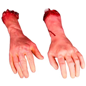 

1 Pair Severed Scary Cut Off Bloody Fake Latex Life size Arm Hand Halloween Prop Haunted Party Halloween Decoration