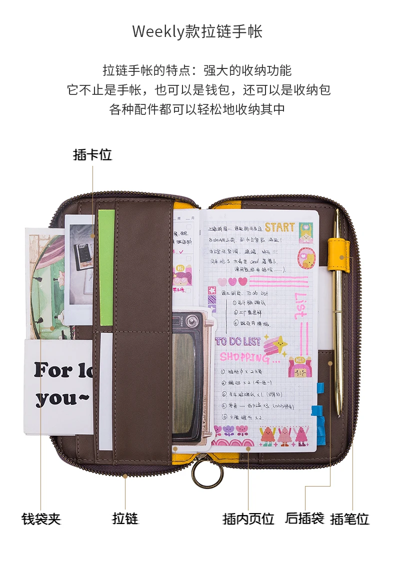 Kinbor-caderno portátil, bolsa com zíper, notebook pequeno,