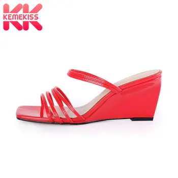 

KemeKiss Women Sandals Shoes Fashion High-Quality Real Genuine Leather Shoes Women Modern Flat High Heels Footwear Size 33-40